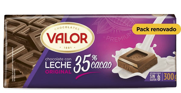 Valor - Chocolate con Leche Sin Lactosa, Cacao 35% Mínimo. Delicioso Sabor  y fácil digestión. Sin Gluten, Apto para Intolerantes a la lactosa - 100  Gramos, 1 unidad : : Alimentación y bebidas