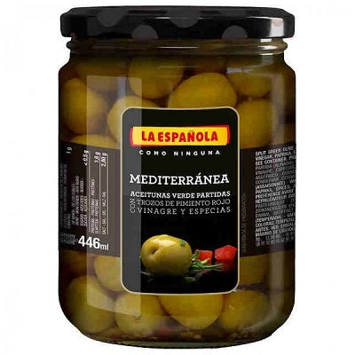 La Española Spanish Split et les olives vertes saisonnières Mediterranea 347 ml