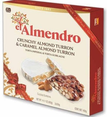 El Almendro Round Crunchy Almond Turron and Round Caramel Almond Turron et 400 g