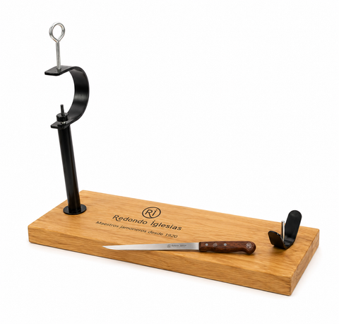 Soporte de madera universal para jamón con cuchillo de corte